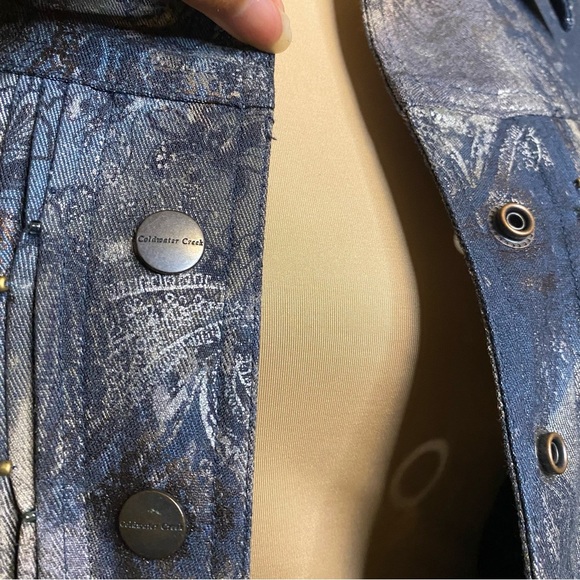 Coldwater Creek Dark Floral Denim Button up Jacket Long Sleeve size 8 - Picture 7 of 10
